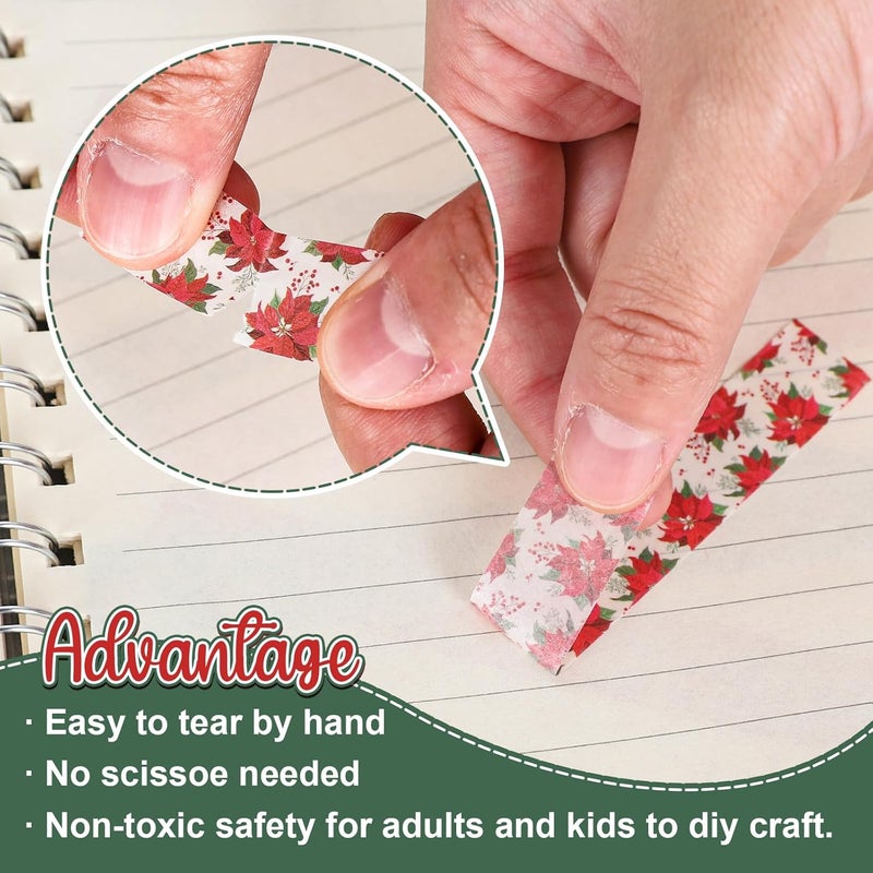 Whaline 12 Rolls Christmas Floral Washi Tape Xmas Watercolor Berry Holly Leaves Pine Cones Elk Bell Plants Masking Tape Winter Holiday Decorative Tape for Scrapbook Journal DIY Craft Gift Wrapping - Image 3